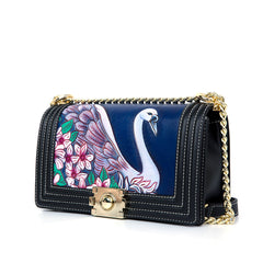 Handmade Leather Swan Carving Crossbody Bag