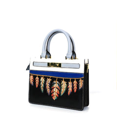 Handmade Feather Flower Carving Crossbody Top Handle Bag