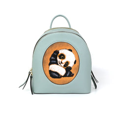 Panda Pattern Leather Carving Pattern Handmade Backpack