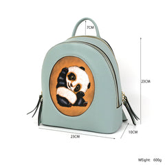 Panda Pattern Leather Carving Pattern Handmade Backpack