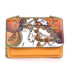 Handmade Horse Carving Crossbody Bag