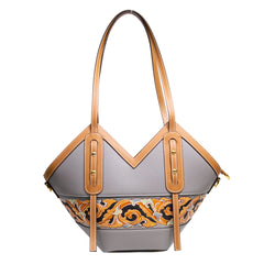 Cordate Handmade Leather Carving Bag Grey Women Fashion Bag