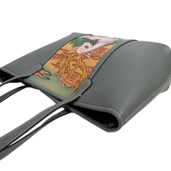 Deer Pattern Leather Carving Handmade Spacious Tote Bag - Blue