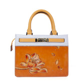 Handmade Lotus Flower Carving Crossbody Top Handle Bag