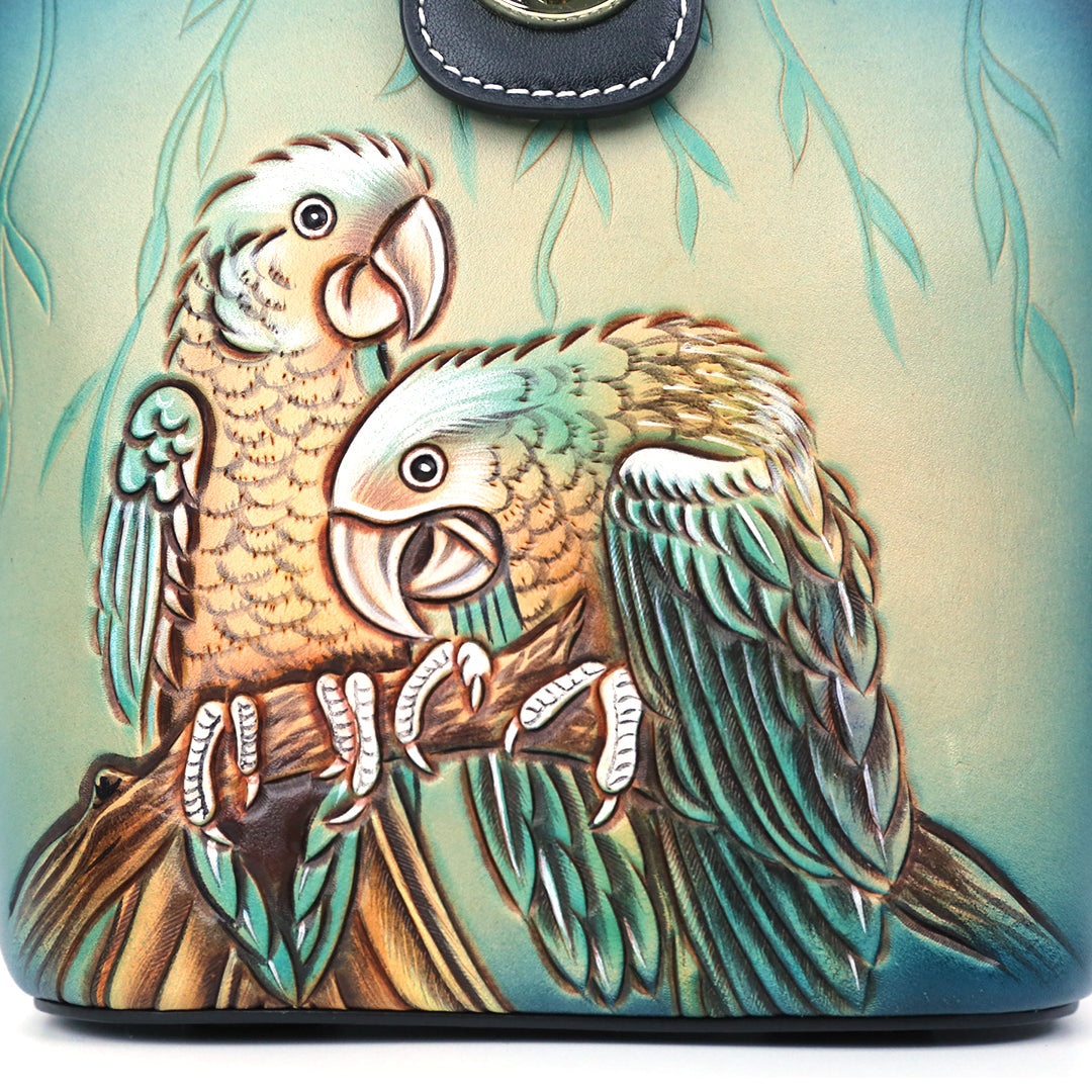 Parrot Leather Carving Pattern Handmade Crossbody Bag