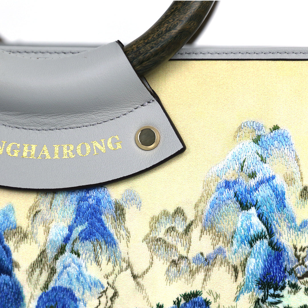 Circles Handmade Embroidery Leather Handbag - Mountains