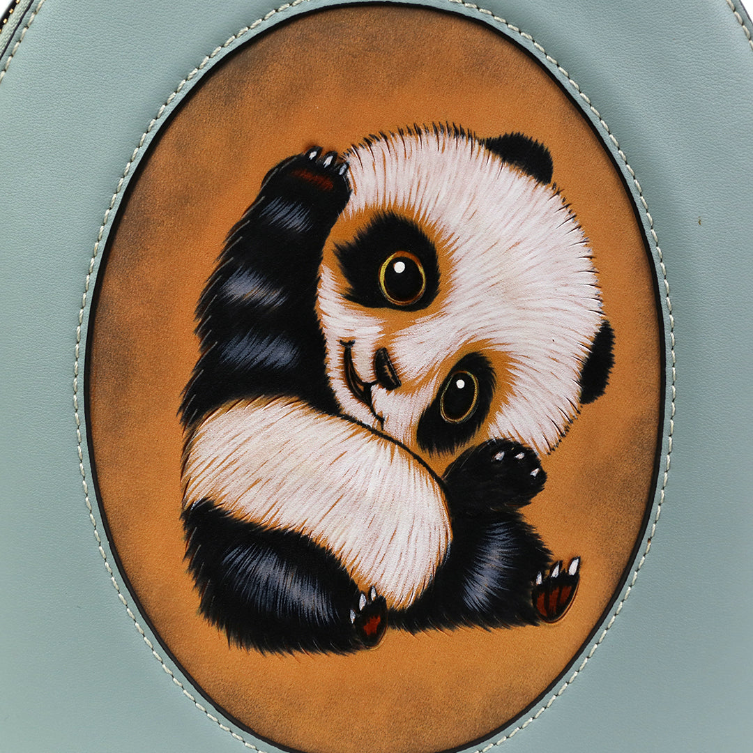 Panda Pattern Leather Carving Pattern Handmade Backpack