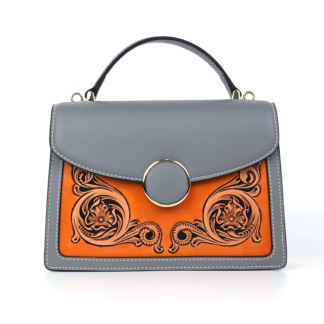 Flower Leather Carving Pattern Handmade Crossbody Bag