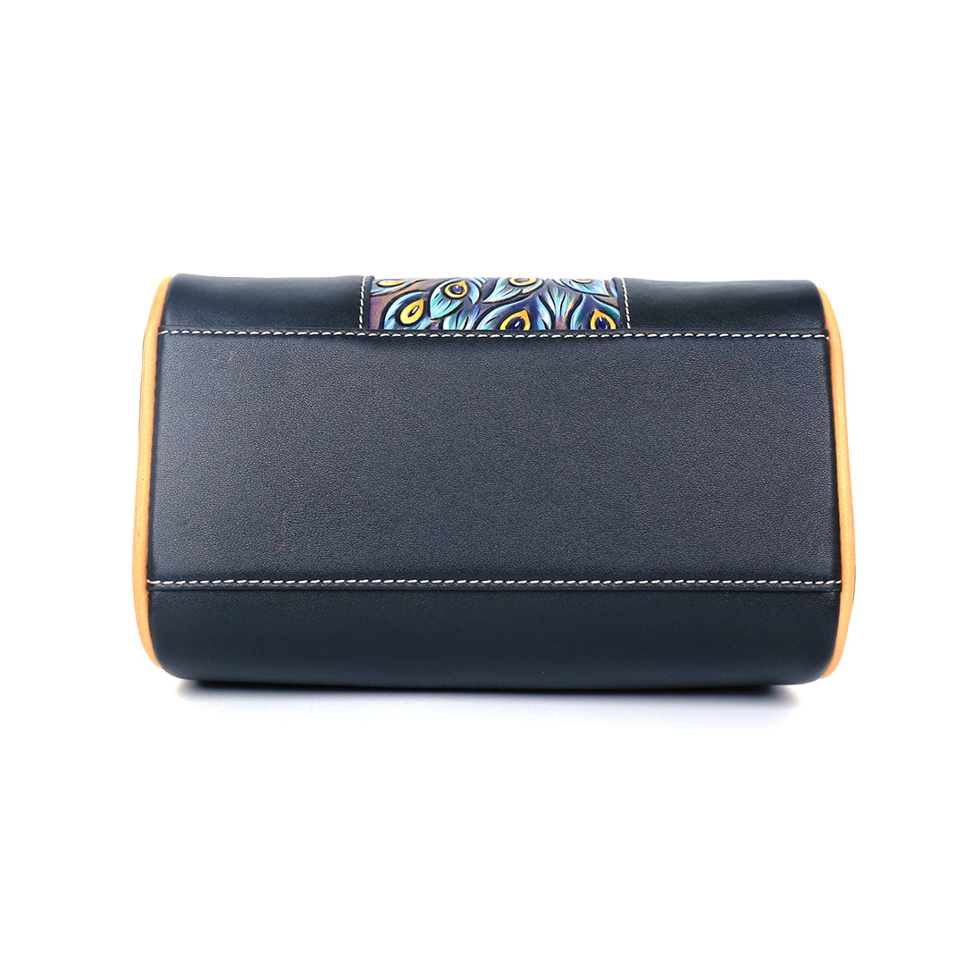 Handmade Peacock Carving Crossbody Boston Bag