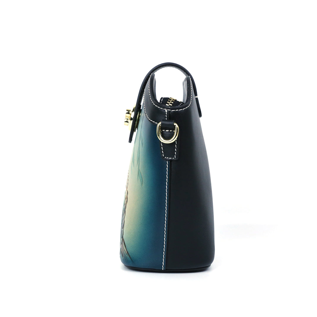 Parrot Leather Carving Pattern Handmade Crossbody Bag